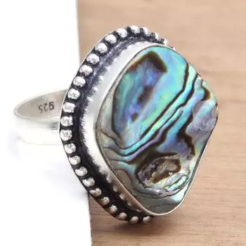 Abalone Shell Gemstone Handmade Unisex 925 Silver Jewelry Ring 9