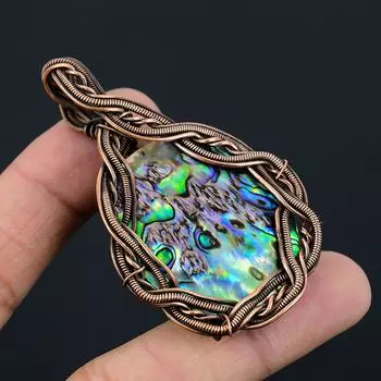 Abalone Shell Gemstone Медная проволока Wrap Handmade Подвеска Ювелирный подарок для женщины 2.67 Inches синий