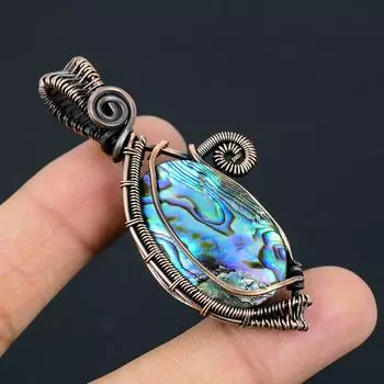 Abalone Shell Gemstone Медная проволока Wrap Handmade Подвеска Красивые украшения для любви 2.67 Inches синий