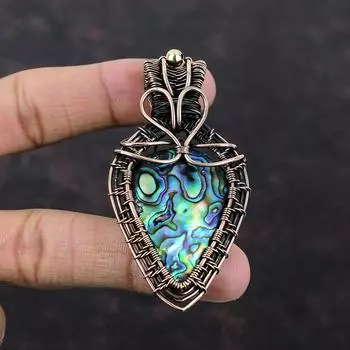 Abalone Shell Gemstone Pendant Copper Wire Wrapped Pendant Abalone Shell Jewelry Handmade Brand New Pendant Gift For Him Copper Wire Jewelry