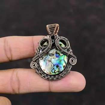 Abalone Shell Gemstone Pendant Copper Wire Wrapped Jewelry Handmade Amazing Pendant Elegant Jewelry Copper Wire Wrapped Pendant Gift For Her