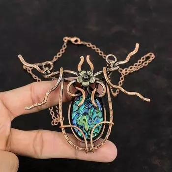 Abalone Shell Necklace Copper Wire Wrapped Necklace Gemstone Copper Jewelry Adjustable Handmade Necklace Wire Wrap Jewelry Anniversary Gifts