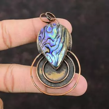 Abalone Shell Pendant Copper Pendant Handmade Pendant Natural Stone Jewelry Boho & Hippie Pendant Copper Jewelry Gemstone Pendant For Gift