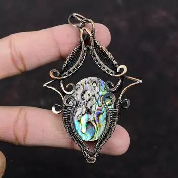 Abalone Shell Pendant Copper Wire Wrapped Gemstone Pendant Handmade Pendant Wire Wrapping Jewelry Dainty Pendant Gift For Her Copper Jewelry