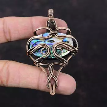 Abalone Shell Pendant Copper Wire Wrapped Gemstone Pendant Handmade Ethnic Style Pendant Antique Copper Jewelry Gift For Mother Wire Jewelry
