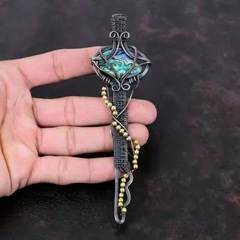 Abalone Shell Pendant Copper Wire Wrapped Pendant Gemstone Jewelry Key Design Pendant Gift For Mother Handmade Pendant Unique Copper Jewelry