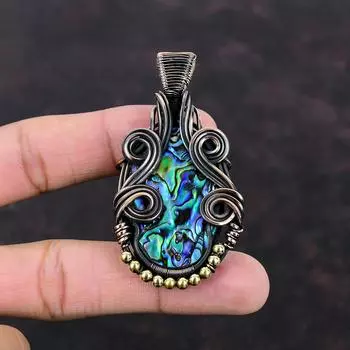 Abalone Shell Pendant Copper Wire Wrapped Pendant Gemstone Pendant Abalone Shell Jewelry Handmade Pendant Wedding Gift Copper Wire Jewelry