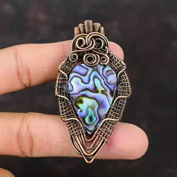 Abalone Shell Pendant Copper Wire Wrapped Pendant Gemstone Designer Jewelry Handmade Pendant Gift For Mother Abalone Shell Jewelry For Gift