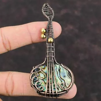 Abalone Shell Pendant Copper Wire Wrapped Pendant Gemstone Jewelry Guitar Design Pendant Gift For Mother Handmade Pendant Copper Jewelry