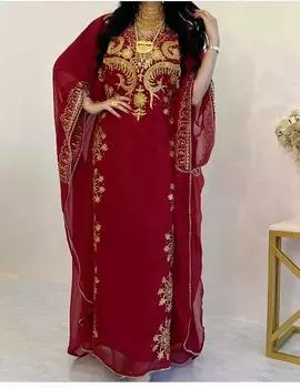 Абая Длинный Дубай Исламский Кафтан Фараша Платье Ручной Работы Платье Марокканское Стильное XS малиновый