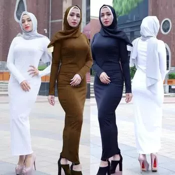 Абая мусульманское женское эластичное платье макси, простой халат, длинные облегающие платья, Рамадан с круглым вырезом XL/XXL