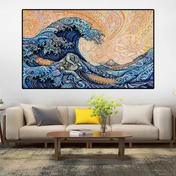 Abatract Art Холст Картина Слон и Великая волна Плакаты и принт настенные художественные картины для гостиной Домашний декор фотографии 21cm30cm NoFrame