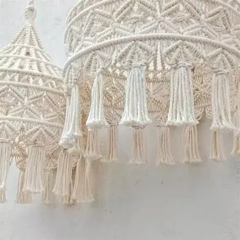 Абажур для лампы в стиле бохо-макраме с кисточками, плетеный, для гостиной, домашнего декора слоновая кость