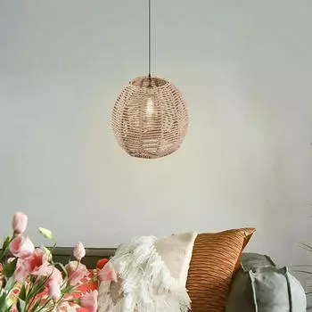 Абажур для подвесной лампы из бумажной веревки, ротанга, плетеный вручную, в стиле бохо, для кухонного острова, спальни, Medium_15x14x7CM