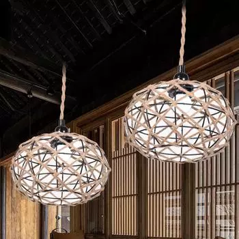 Абажур из льняной веревки из ротанга, плетеный вручную, геометрический светильник, люстра, подвесной светильник, чехлы для ламп