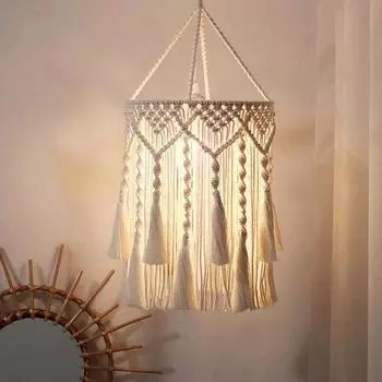 Абажур в стиле бохо с плетением, абажур ручной работы из макраме в стиле бохо, подвесной абажур из хлопковой веревки для спальни, гостиной, декора C
