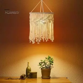 Абажур в стиле бохо с плетением, абажур ручной работы из макраме в стиле бохо, подвесной абажур из хлопковой веревки для спальни, гостиной, декора C