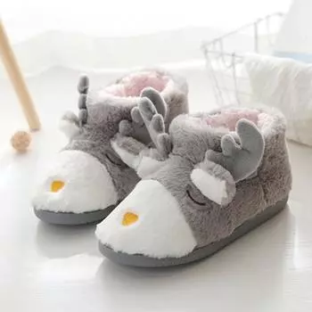 (Аббатство) Теплые зимние тапочки для дома, немые милые мягкие плюшевые женские интерьерные сапоги 39-40 серый