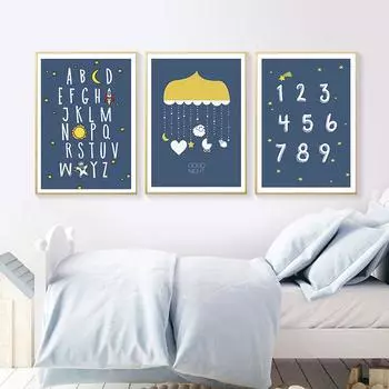 ABC Алфавит Арт Принт Астронавт Ракета Космическая Мечта Настенное Искусство Холст Номер Картина Детская Настенный Плакат Для Маленького Мальчика Декор Комнаты 21cm30cm NoFrame