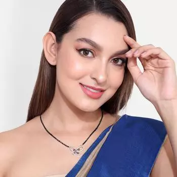 Abdesigns Алмазная Мангалсутра, Посеребренная индийская Мангалсутра, Болливудская актриса Мангалсутра, Синтетический выращенный в лаборатории бриллиант Мангалсутра белый