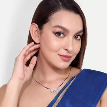 Abdesigns Алмазная Мангалсутра, Посеребренная индийская Мангалсутра, Болливудская актриса Мангалсутра, Синтетический выращенный в лаборатории бриллиант Мангалсутра белый