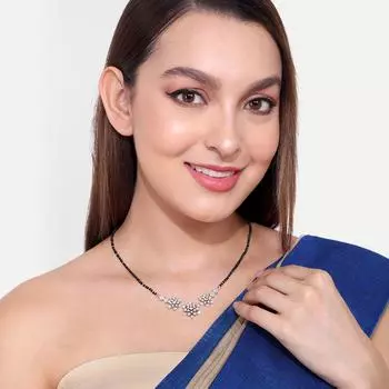 Abdesigns Алмазная Мангалсутра, Посеребренная индийская Мангалсутра, Болливудская актриса Мангалсутра, Синтетический выращенный в лаборатории бриллиант Мангалсутра белый