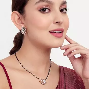 Abdesigns Алмазная Мангалсутра, Позолоченная Индийская Мангалсутра, Болливудская актриса Мангалсутра, Синтетический выращенный в лаборатории бриллиант Мангалсутра белый