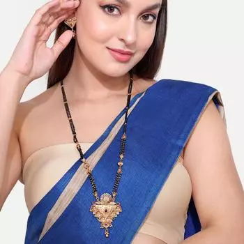 Abdesigns Длинная южноиндийская Мангалсутра, Позолоченная индийская Мангалсутра, Актриса Болливуда Мангалсутра, Антикварная Длинная Мангалсутра белый