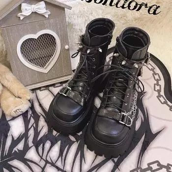 Abi сладкий крутой стиль маленький человек увеличивает рост модные ботинки осень 2024 новый британский панк стиль платформы ботинки Martin 35 чёрный