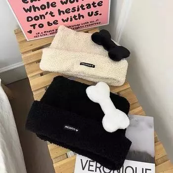 Abifeng cute bone ears knitted hat women s new warm ear protection face small pullover wool hat men M56-58cm чёрный