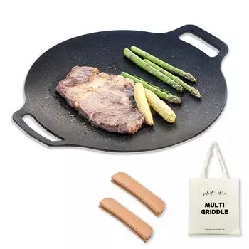 abizoe Multi Griddle Grill Диаметр Толщина Железо Деревянная ручка Сумка в комплекте Сковорода, 33 см, 4 мм, Плита, Легкая, Совместимость с газом/IH, Крышка/Хранение чёрный
