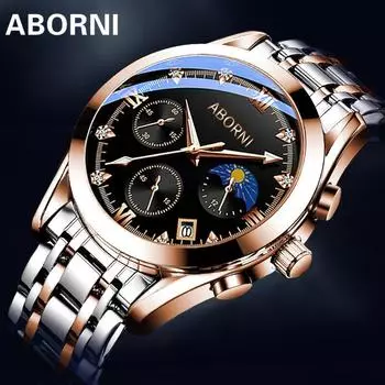 ABORNI Watch Водонепроницаемые светящиеся в темноте многофункциональные мужские часы Мужские модные стальные кварцевые часы