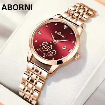 ABORNI женские часы подарок на день святого валентина один пожизненный кварцевые женские часы календарь женские часы со стальным ремешком