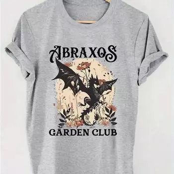Abrakso Garden Club Графический принт Летние повседневные свободные футболки с круглым вырезом и короткими рукавами для женщин S светло-серый