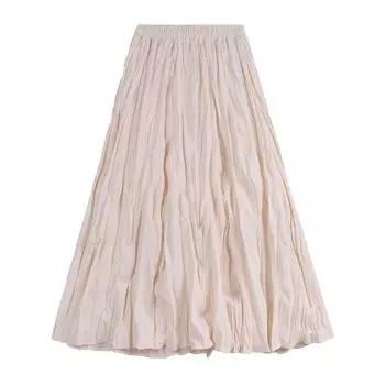 Абрикосовая плиссированная юбка женская одежда осень 2025 новая ниша высокая талия драпировка a-word длинная юбка маленькая юбка average size