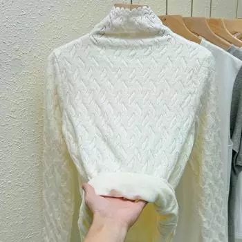 Абрикосовый цвет плюс бархатный кружевной топ для женщин на осень и зиму утолщенная полуводолазка базовая рубашка модная маленькая рубашка S