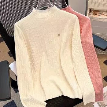 Абрикосовый мягкий и клейкий вязаный свитер для женщин на осень и зиму, новые топы с полувысоким воротом и длинными рукавами для улицы one size fits all