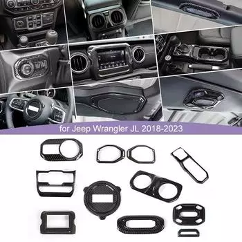 ABS Автомобильный руль, центральная панель переключения передач, переключатель фар, декоративная крышка для Jeep Wrangler JL 2018 Up для JT Gladiator, аксессуары для интерьера углеродного волокна черного