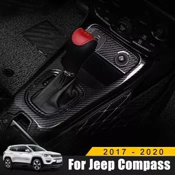 ABS Chrome Carbon Gear Box Gear Shift Cover Trim Gear Shift Knob Декоративные наклейки для Jeep Compass 2017 2018 2019 2020 Аксессуары
