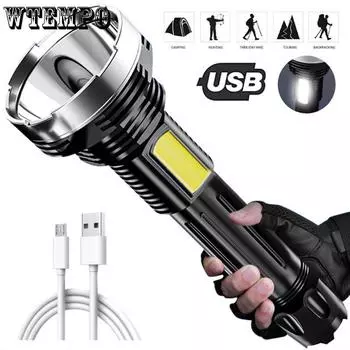 ABS Факел Открытый дом Портативный прожектор USB Аккумуляторная початок Боковой свет Высокая мощность Сильный свет Факел чёрный