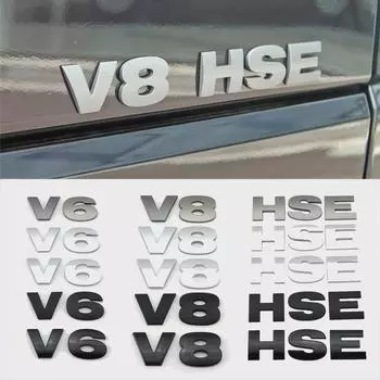 ABS HSE V6 V8 Логотип Буквы Багажник Эмблема Наклейка на Автомобиль Авто Наклейки на Заднюю Дверь для Lan-dRover R-angeRover Di-scovery Defen-der Velar LR4 LR2 LR3 SV V6 серебряный