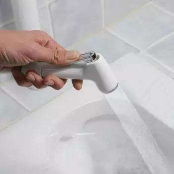 ABS портативный распылитель для биде, ручной унитаз, биде, выдвижной пружинный адаптер для шланга, бесплатный монтажный кронштейн, переключатель, инструмент для чистки белый