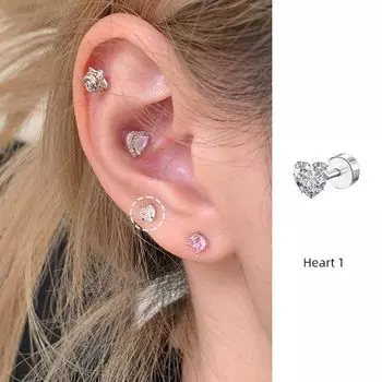 Absolutely Beautiful Medical Titanium Steel Heart Flats Female Earring Bone Nail 4mm Heart 1 only