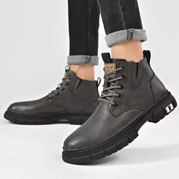 Абсолютно новые кожаные мужские зимние ботинки, мужские кожаные зимние ботинки с кожаными ремнями-карго, уличные ботинки Martin 38-44 38 чёрный