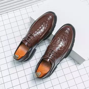 Абсолютно новые мужские кожаные туфли с крокодиловым узором, модные и удобные, на шнуровке, для деловых платьев, банкета, жениха, свадьбы 38 чёрный