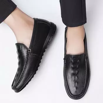 Абсолютно новые мужские мокасины из натуральной кожи с крокодиловым узором, повседневная обувь, комфорт, люксовый бренд, горячая распродажа, мужской социальный бизнес 38 чёрный