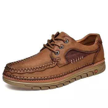 Абсолютно новые мужские осенние кожаные туфли из воловьей кожи, мягкие, вентилируемые, со шнуровкой, модные повседневные туфли на плоской подошве, инструментальная обувь 38 чёрный