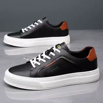 Абсолютно новые мужские туфли из натуральной кожи, повседневные туфли на плоской подошве, обувь для скейтбординга, молодежные уличные модные кроссовки на шнуровке 38 чёрный
