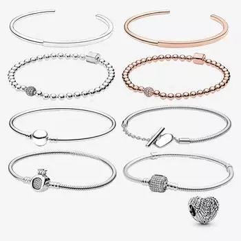 Абсолютно новый браслет из стерлингового серебра 925 пробы с оригинальной пряжкой в виде змеиной цепи для женщин с дисковыми бусинами, сделай сам, ювелирные изделия, подарки 16cm розовый