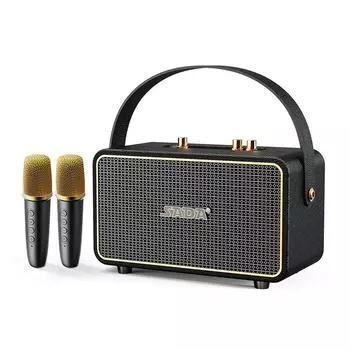 Абсолютно новый деревянный ретро кожаный домашний высокомощный динамик для помещений беспроводной Bluetooth-динамик с микрофоном портативный ретро караоке black-No Mic Version чёрный